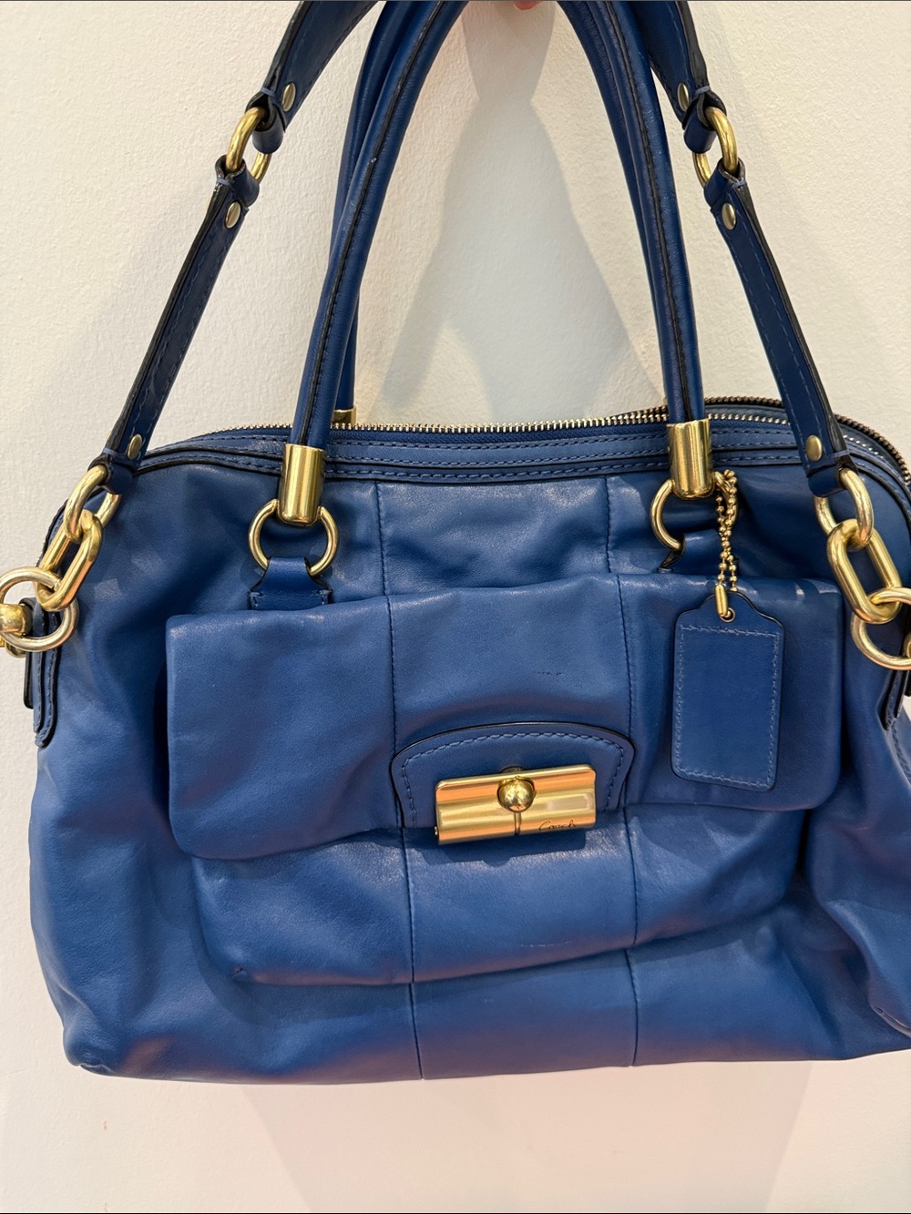 COACH Kristin Blue Satchel Handbag with Gold Hardware